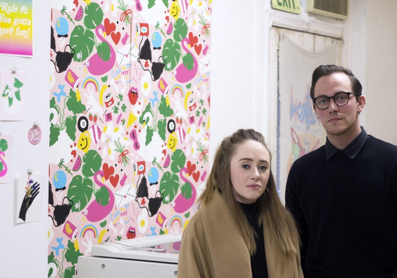Colorful wall art in creative space