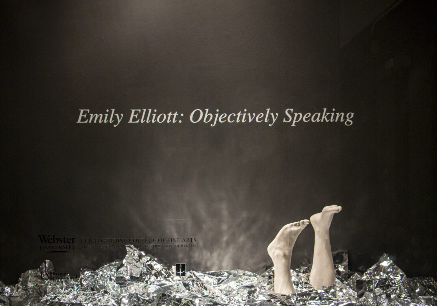 Art installation with legs and foil