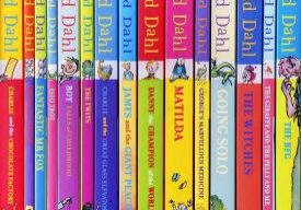 Colorful Roald Dahl book spines