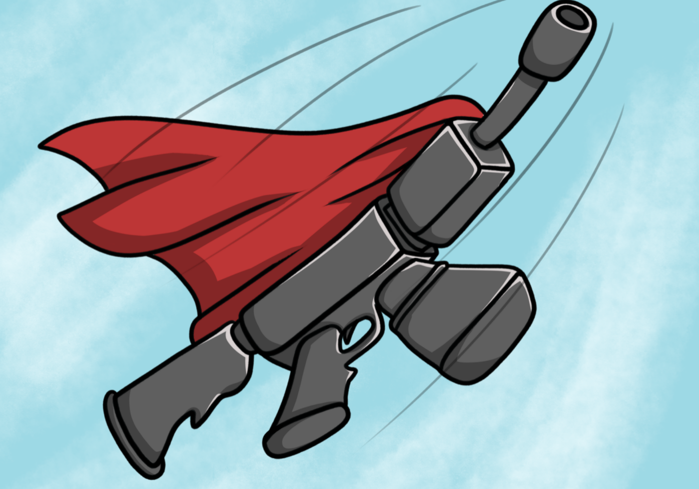 Superhero-themed gun illustration