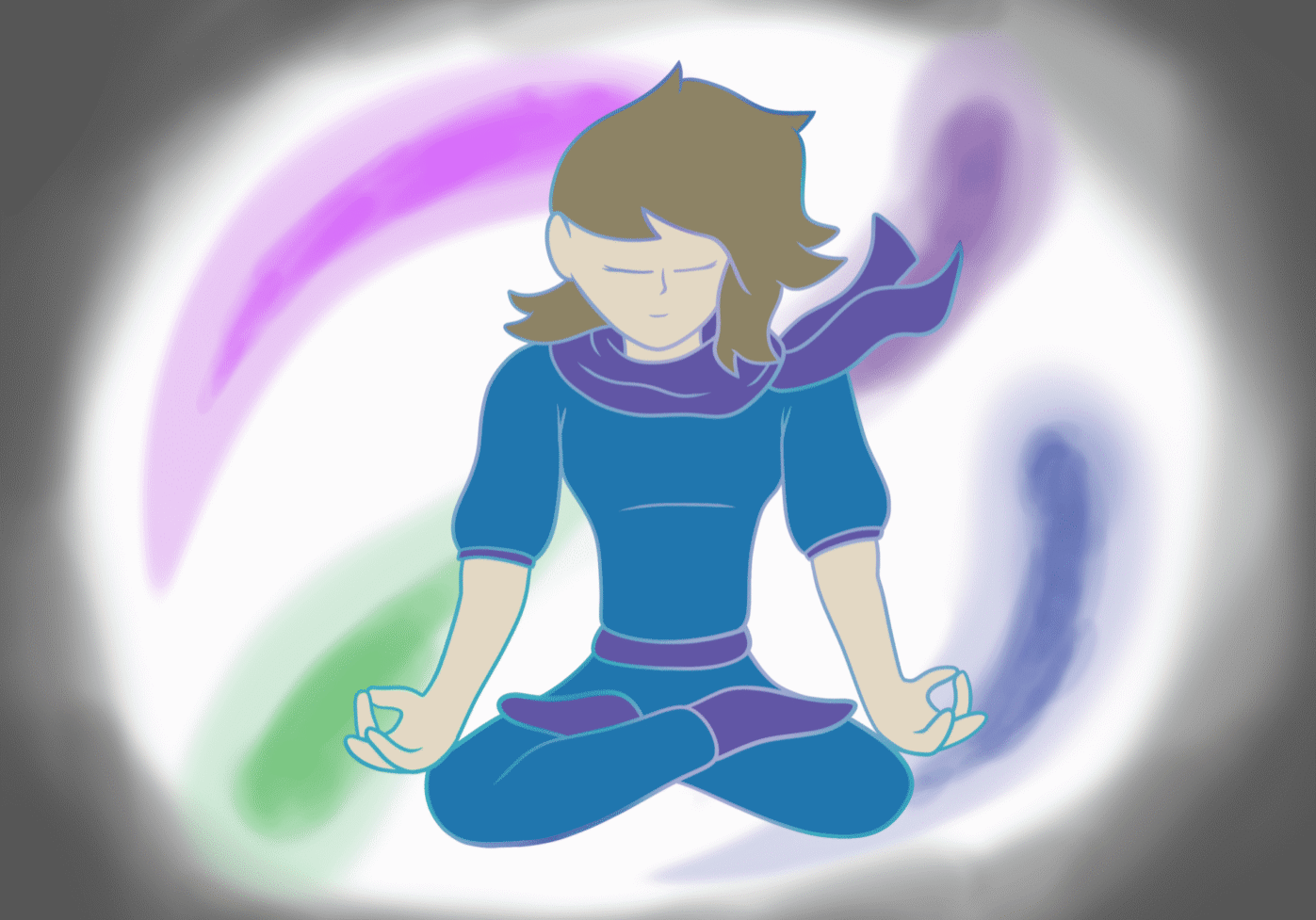 Meditative character with swirling colors