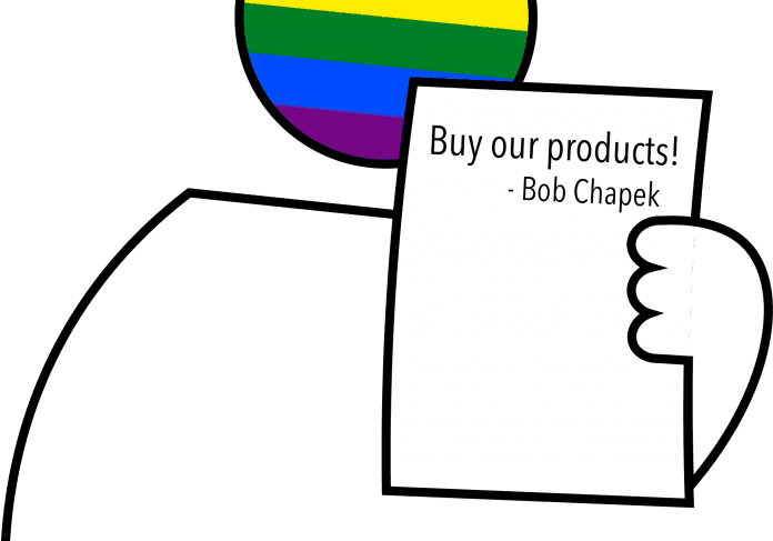 Colorful circle head displaying promotional sign