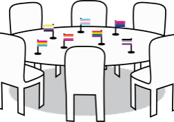 Inclusive pride flags on a round table