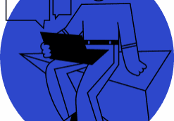 Person sitting with tablet and speech bubbles