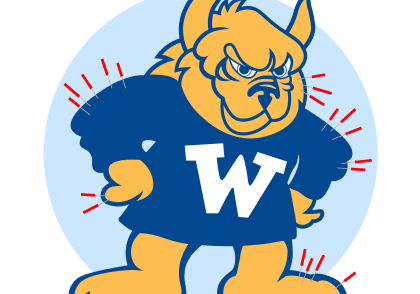 Cartoon bulldog in blue sweater