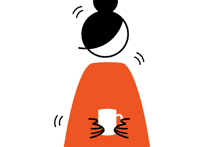 Minimalist design of person holding mug