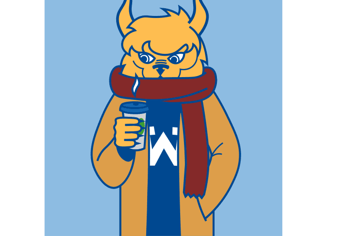 Cartoon character with scarf and coffee