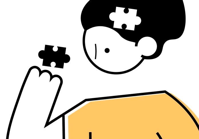 Cartoon figure with missing puzzle piece.