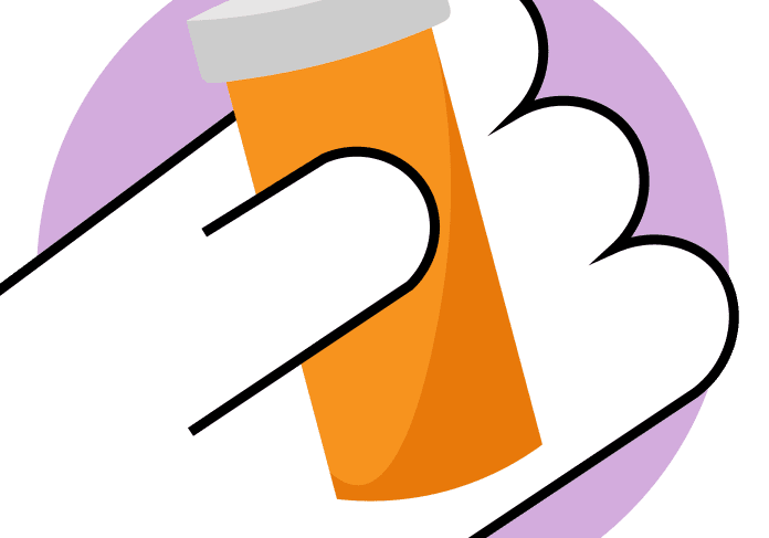 Cartoon hand with medication container