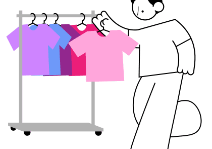 Cartoon figure selecting t-shirts