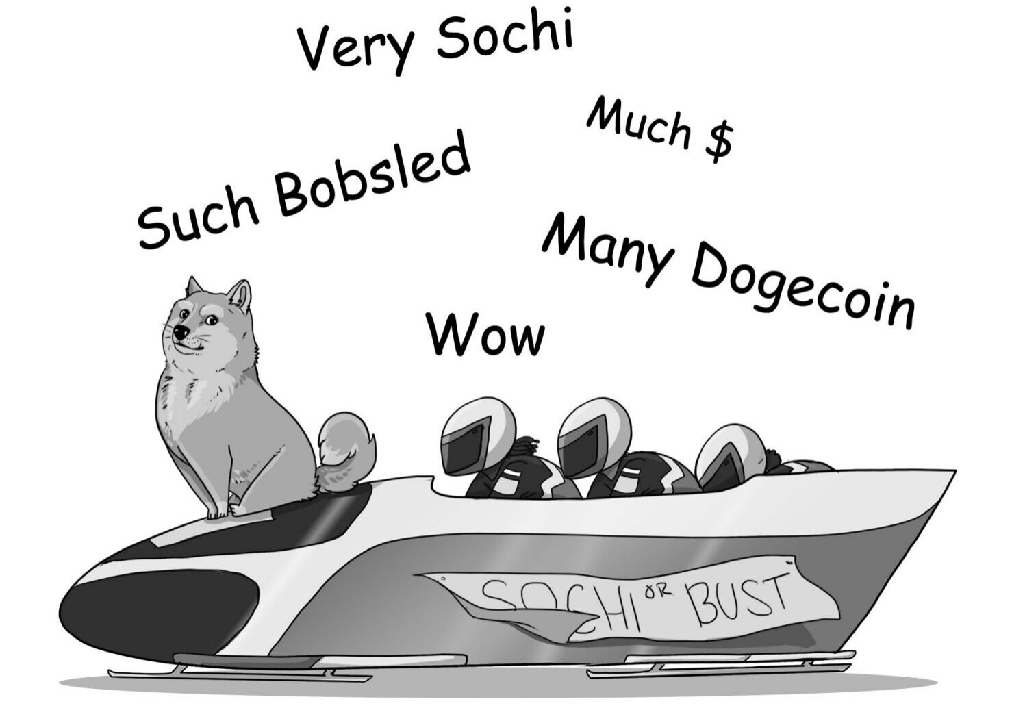 Dogecoin meme with bobsled theme