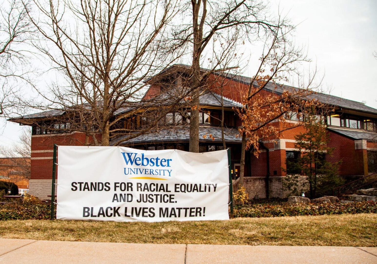 University building with equality banner