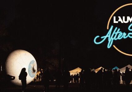 Giant eyeball sculpture at night festival