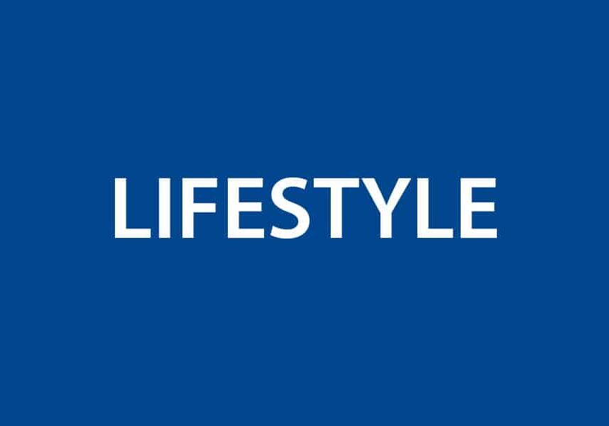 White lifestyle text, blue backdrop