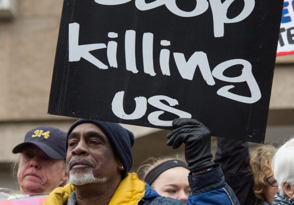 Demonstrator with impactful message at rally