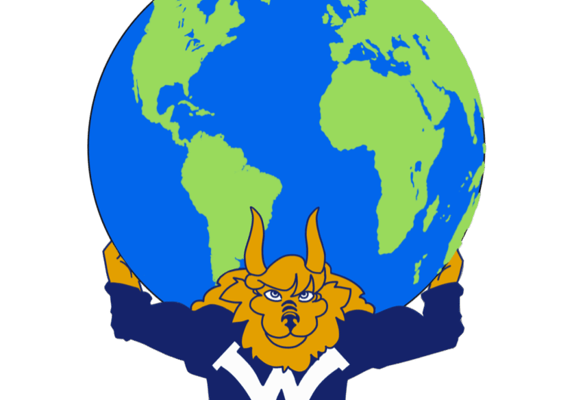Cartoon creature holding the Earth