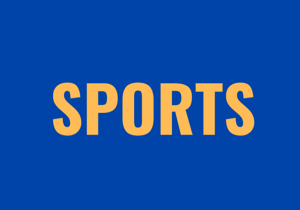 Yellow sports word on blue backdrop