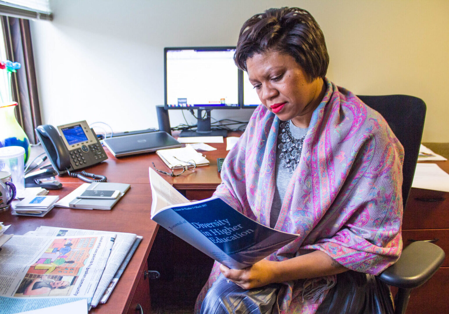 Professional reading in office setting