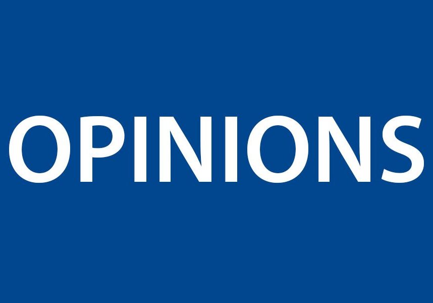 Opinions text on blue background