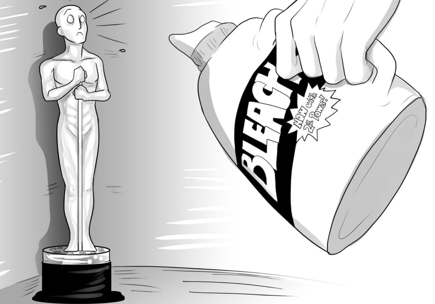 Statue with bleach bottle approaching