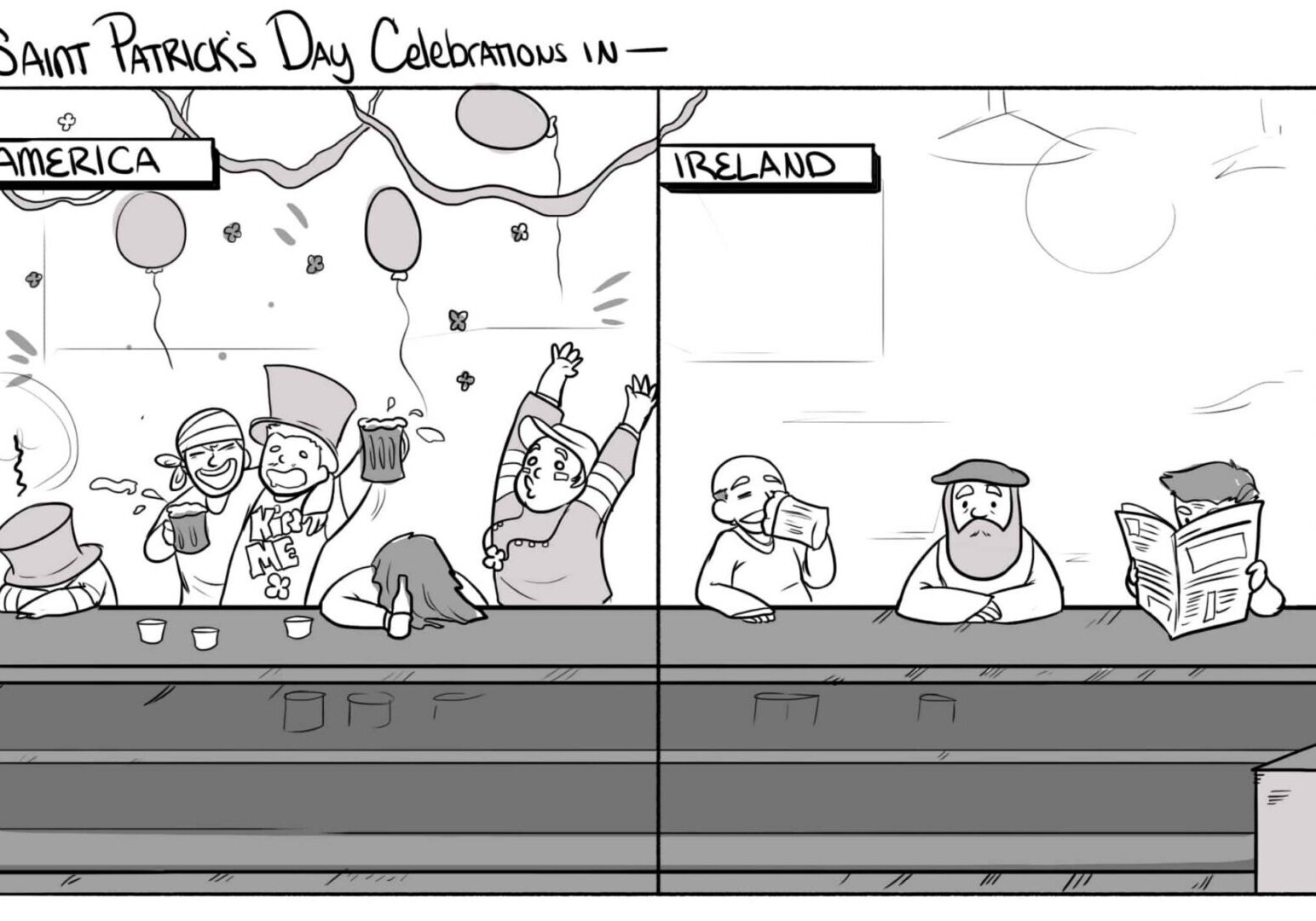 Saint Patrick's Day celebration comparison cartoon