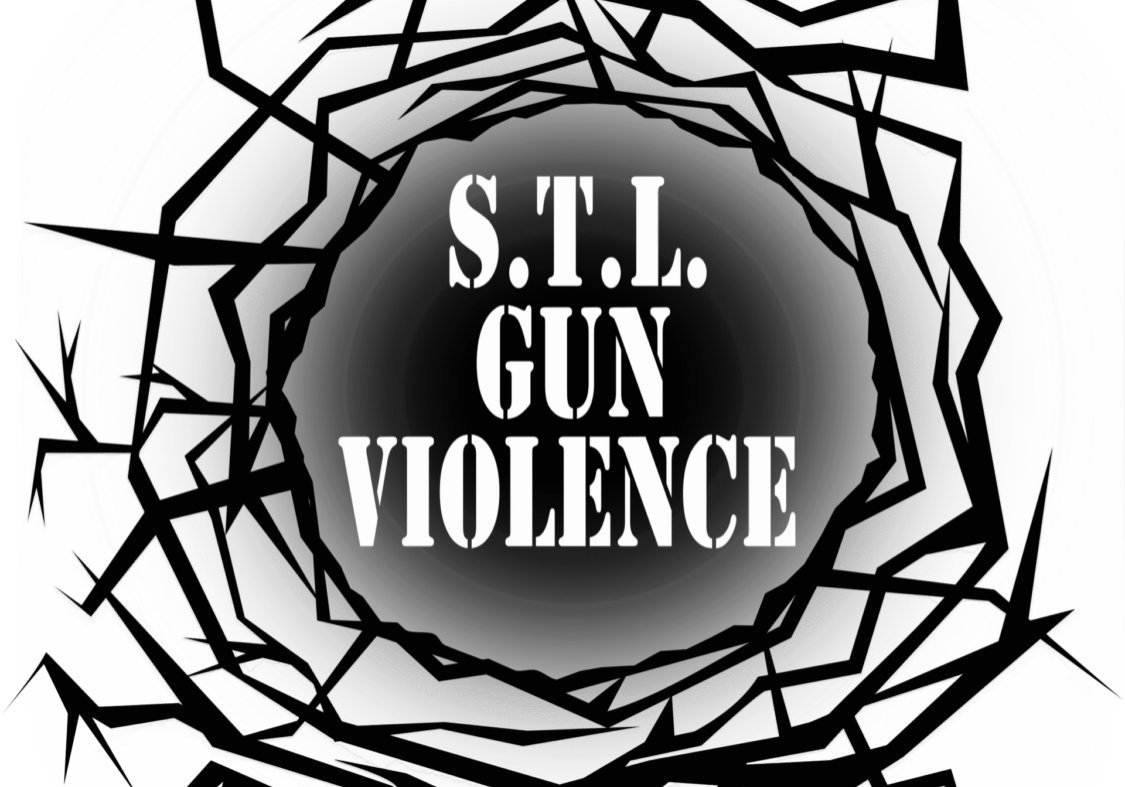 Black and white gun violence illustration