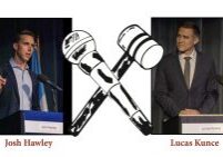 Two speakers at podiums with crossed gavels