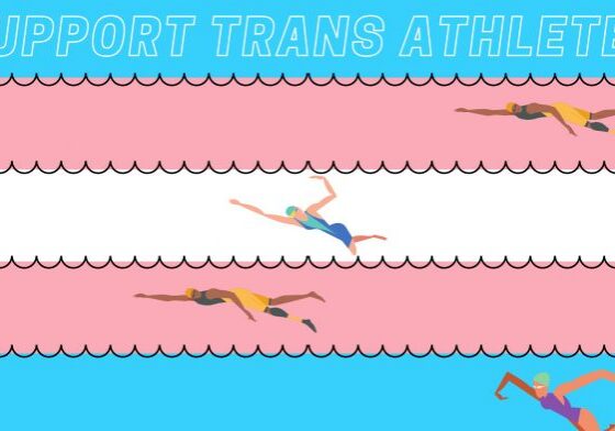Support trans athletes banner with swimmers