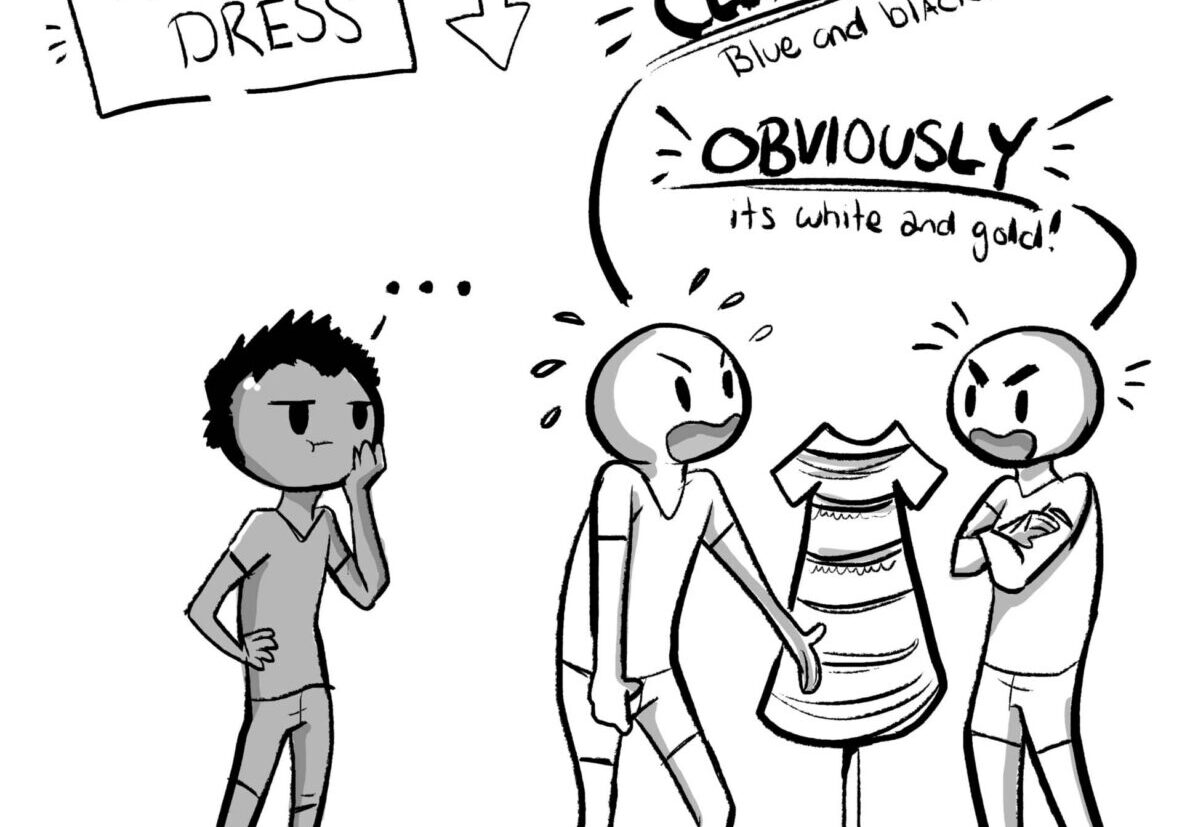Cartoon debate over dress colors