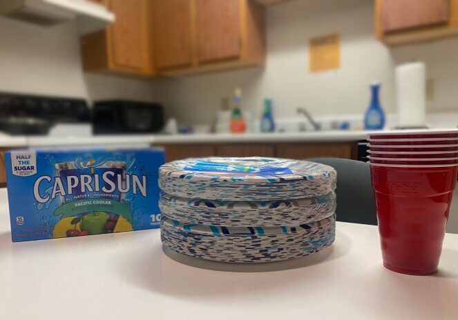 Kitchen counter with party supplies