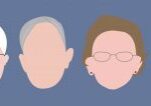 Four faceless senior head silhouettes on blue