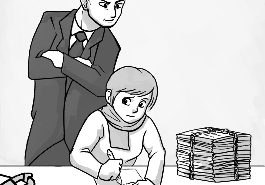 Boss overseeing employee's work