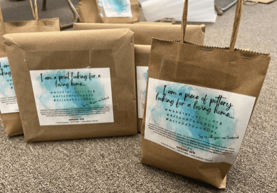 Labeled gift bags ready for distribution