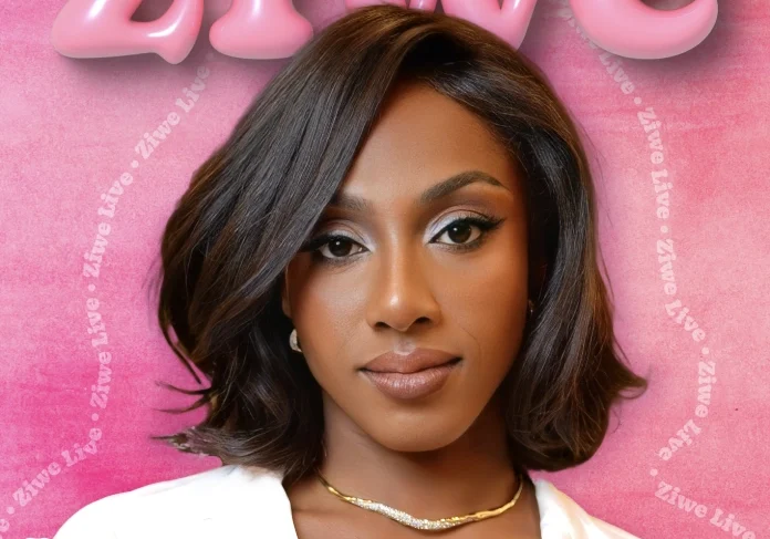 Pink event poster with woman smiling