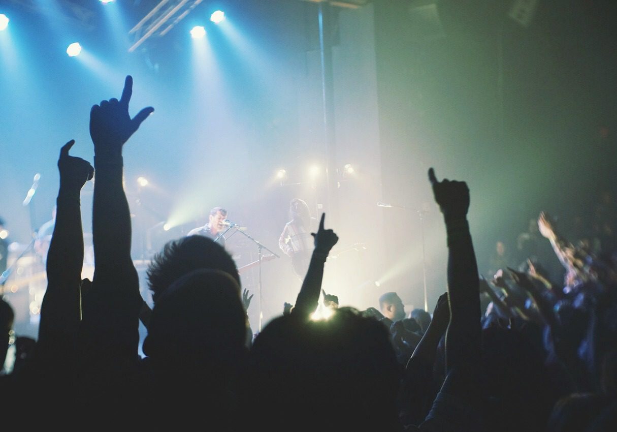 Audience cheering at a concert