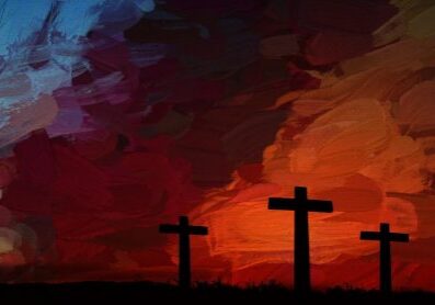 Abstract sky with three crosses