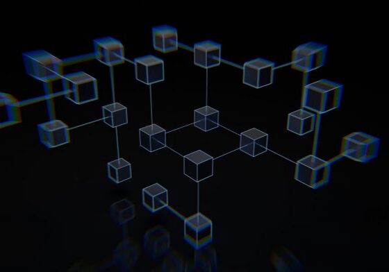 3D blockchain structure with glowing lines