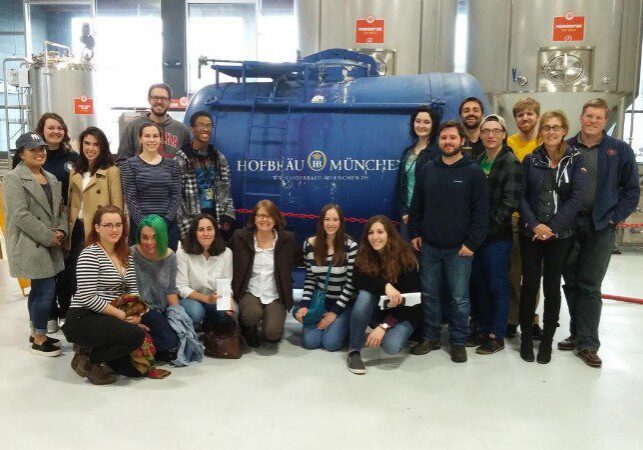 Tour group at a brewery facility