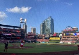 Baseball stadium under clear blue sky