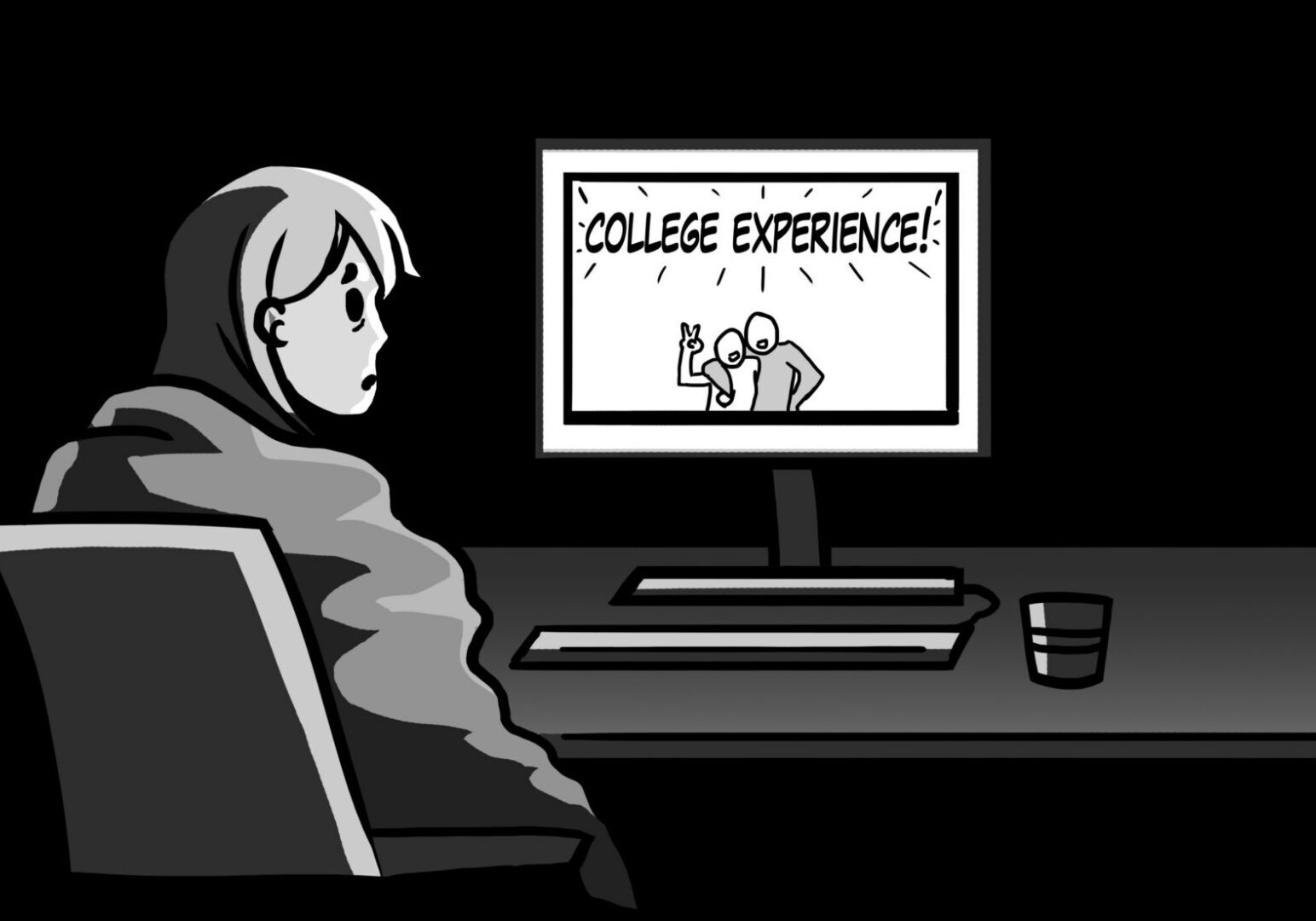 Person watching "College Experience" video on computer