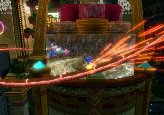 Character racing on glowing track