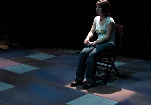 Solo performance in dimly lit space.