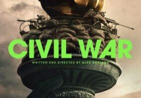 Statue with soldiers and green text