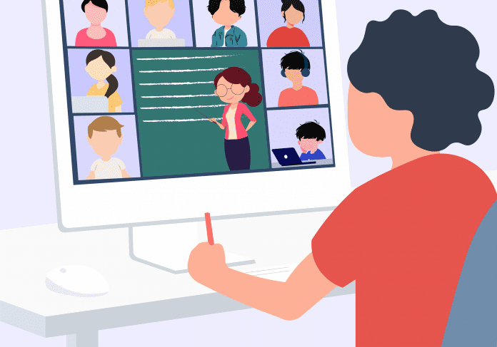 Student attending video conference class