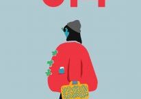 Traveler in red coat walking beneath "314
