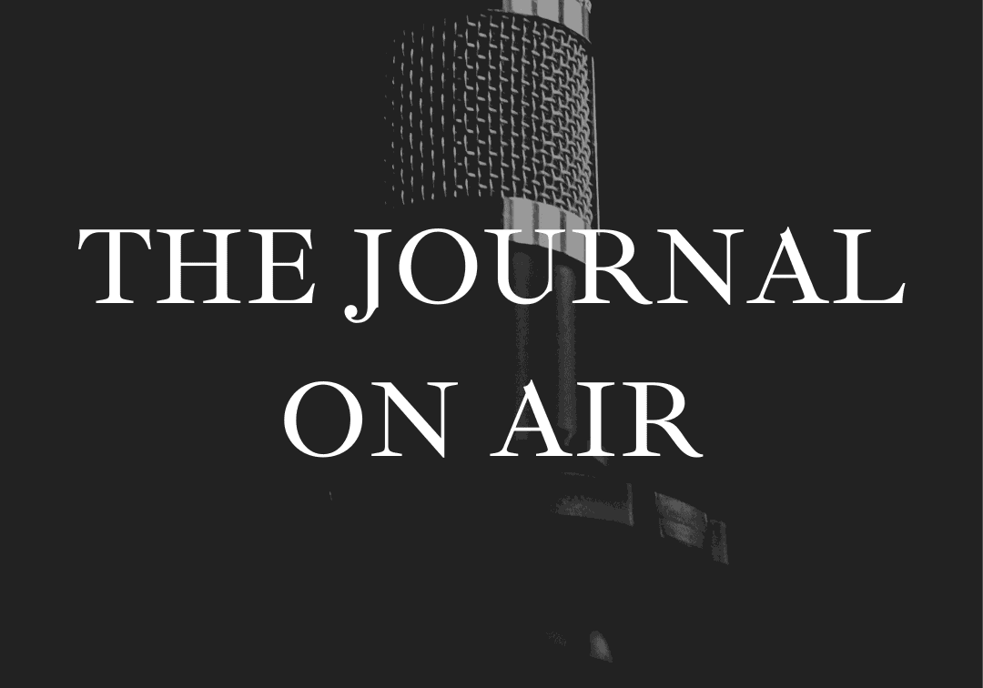 Dark-themed podcast cover with microphone