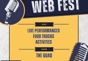 Web Fest event poster with microphone graphics.