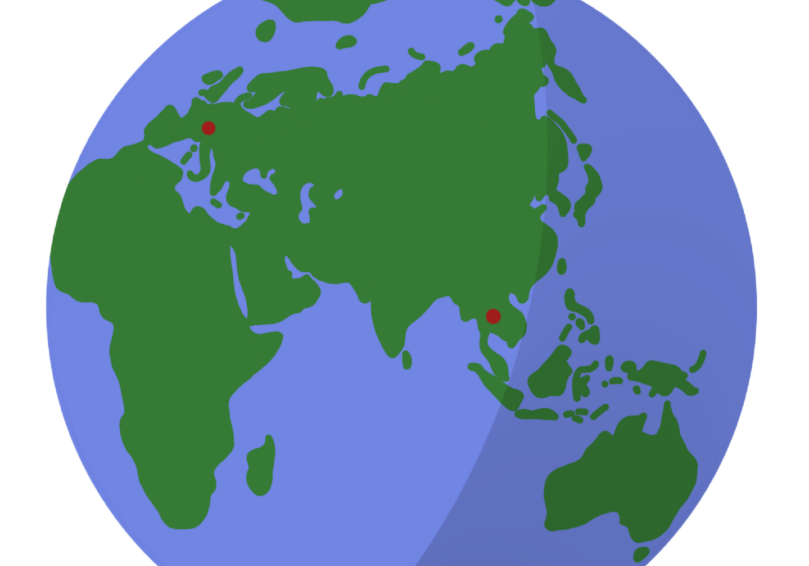 Globe showing Asia and Europe