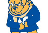 Yellow dog mascot with letter 'M'