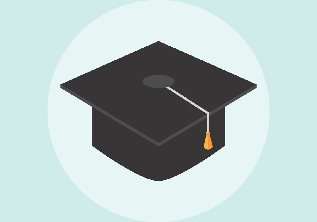 Graduation cap icon on light background.